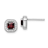 Sterling Silver CZ January Square Stud Earrings