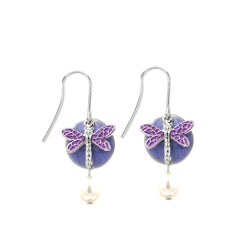 Silver Forest Purple Dragonfly Earrings