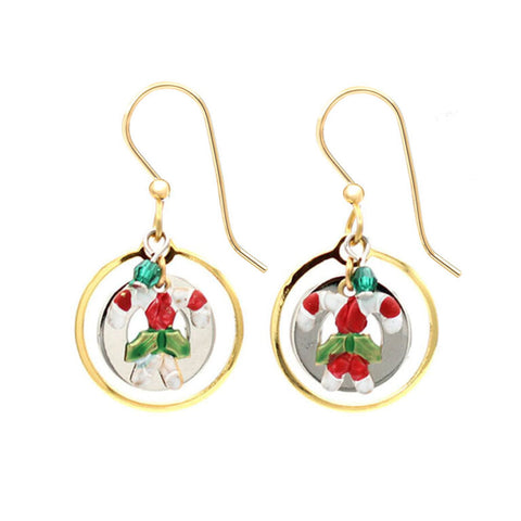 Silver Forest Christmas Double Candy Cane Earrings