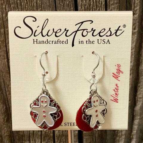 Silver Forest Gingerbread Cookie Earrings