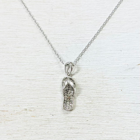 Sterling Silver CZ Flip Flop Necklace