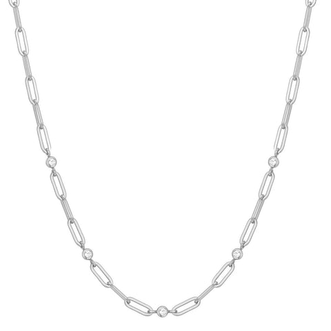 Silver Bezel Station Paper Clip Necklace