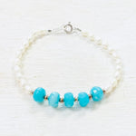 Sterling Silver Blue Jade & Freshwater Pearl Bracelet