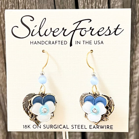 Blue Flower and Heart Earrings