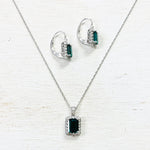 Sterling Silver Emerald Green Estate Necklace & Earring Set