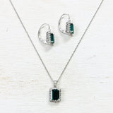 Sterling Silver Emerald Green Estate Necklace & Earring Set