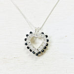 Sterling Silver Estate Black and Clear Stone Heart Necklace