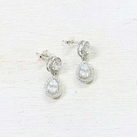 Sterling Silver CZ Teardrop Dangle Earrings
