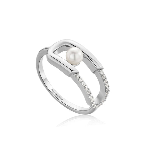 Silver Pearl Sparkle Interlock Ring
