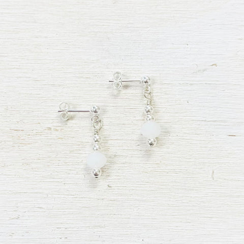 Sterling Silver White Crystal Dangle Earrings