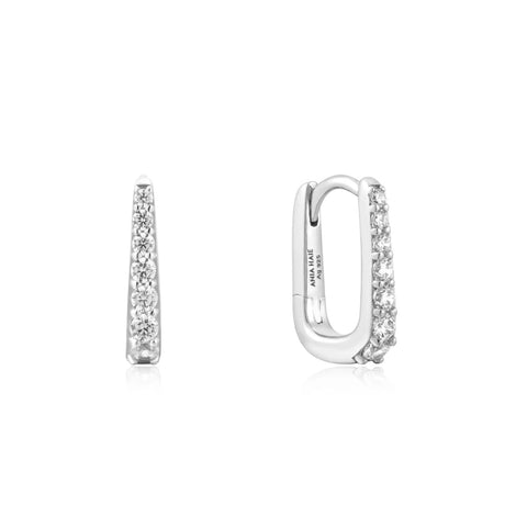 Silver Oval Pavé Huggies