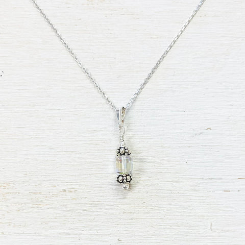 Sterling Silver April Cube Necklace