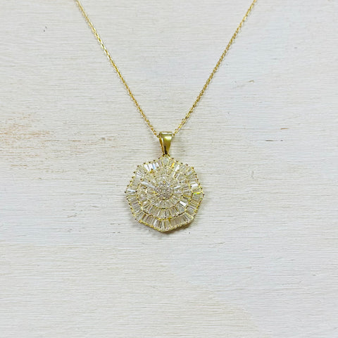 Sterling Silver Gold Plated Round CZ Cluster Necklace