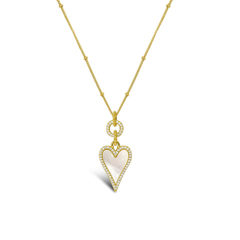 Mother of Pearl Dripping Heart Necklace- Gold