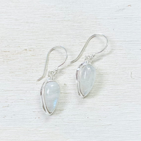 Sterling Silver Rainbow Moonstone Teardrop Dangle Earrings