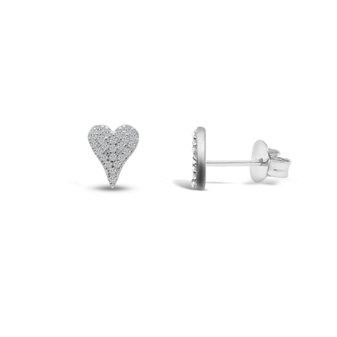 Dripping Heart Pave Stud Earrings- Silver