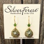 Silver Forest Green Flower Filigree Earrings