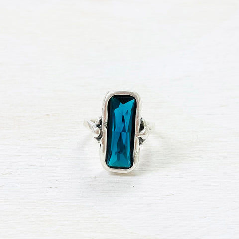 Fashion Silver Tone Blue Stone Ring