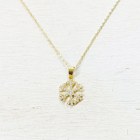 Sterling Silver Gold Plated CZ Snowflake Necklace