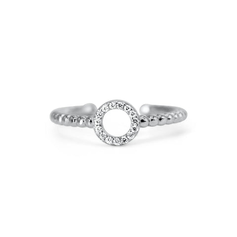Silver Pavé Open Circle Droplet Ring