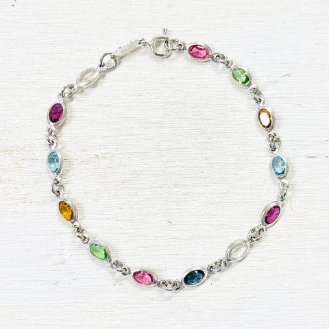 Sterling Silver Estate Multi Color Stone Bracelet