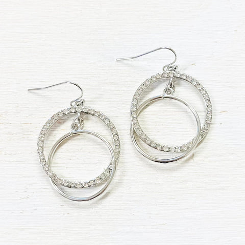 Fashion Silver Tone Interlocking Circle Dangle Earrings