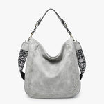 Light Grey Aris Hobo Bag with Embroidered Guitar Strap