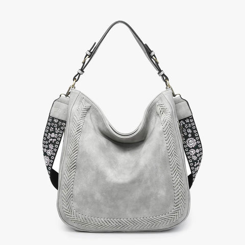 Light Grey Aris Hobo Bag with Embroidered Guitar Strap
