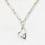 Fashion Long Link Necklace w/ Clear Heart Pendant