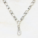 Fashion Silver Tone Chunky Link Drop Necklace with Clear Stones