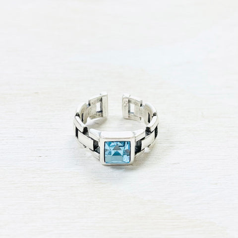 Fashion Silver Tone Blue Stone Ring