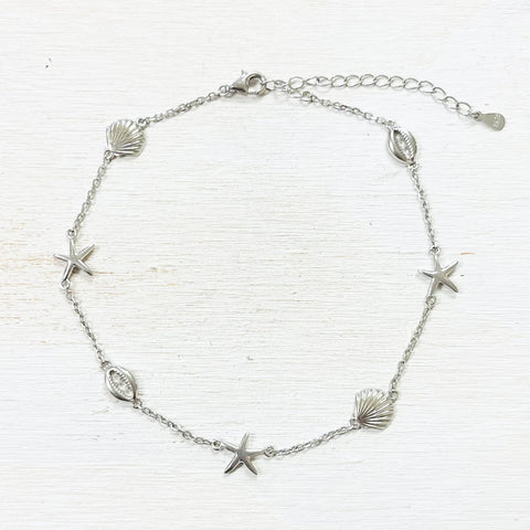 Sterling Silver Estate Starfish & Shell Anklet