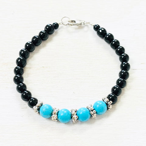 Sterling Silver Turquoise & Onyx Bracelet