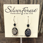 Silver Forest Black and Silver Paw Print Earrings