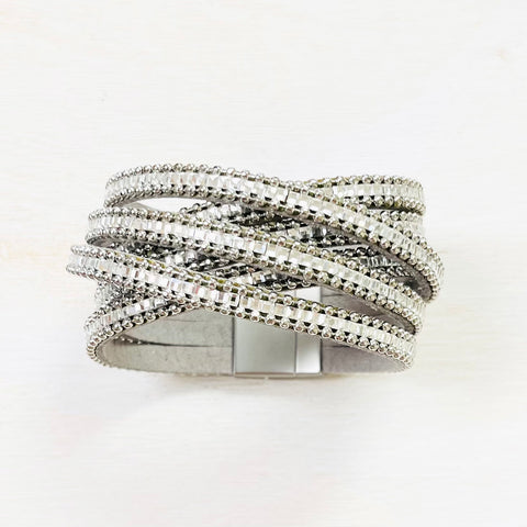 Fashion Silver Tone Rhinestone Magnetic Bracelet