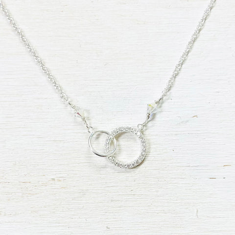 Sterling Silver CZ and Clear Crystal Double Circle Necklace