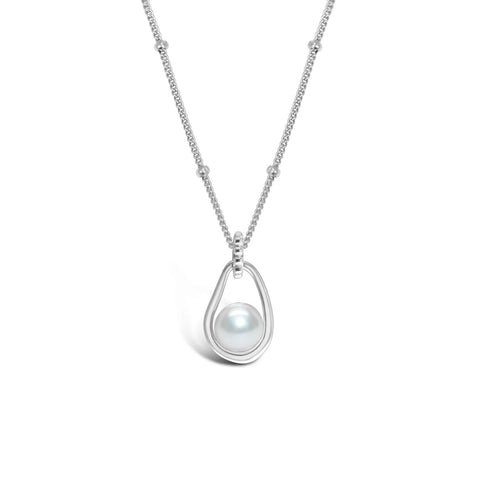 Sterling Silver Cradled Pearl Necklace