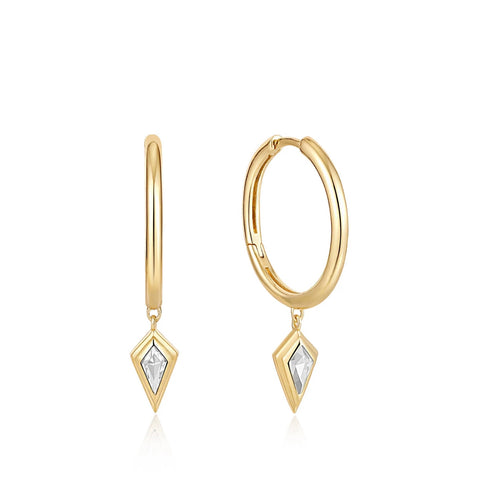 Gold Sparkle Drop Pendant Hoop Earrings