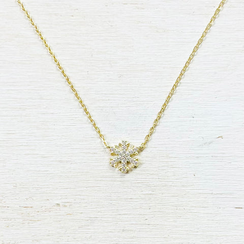 Sterling Silver Gold Plated CZ Snowflake Necklace