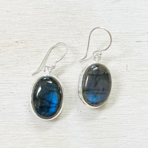 Sterling Silver Labradorite Oval Earrings