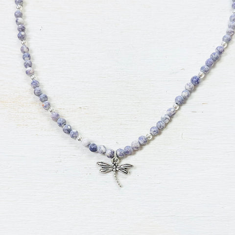 Fashion Purple Beaded Dragonfly Necklace
