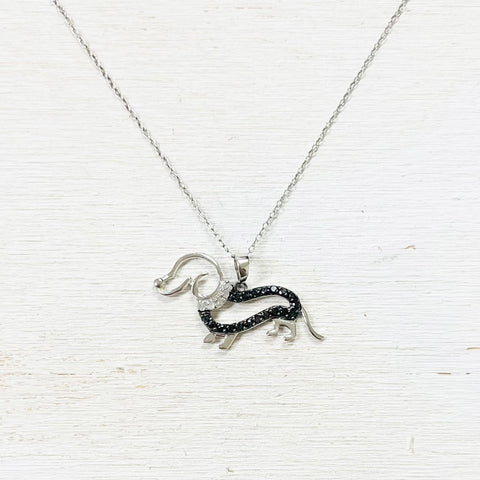 Sterling Silver Black and White CZ Dog Necklace