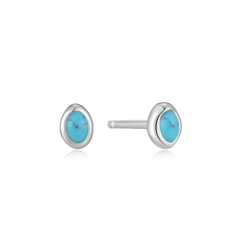 Silver Turquoise Wave Stud Earrings