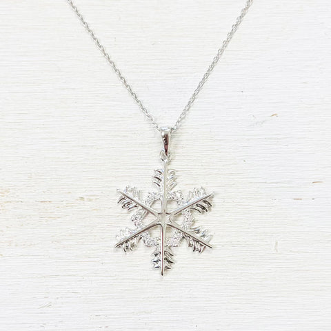Sterling Silver CZ Snowflake Necklace