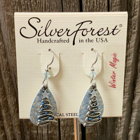 Silver Forest Christmas Tree Earrings