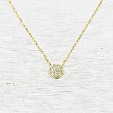 Sterling Silver Gold Plated Pavé Disc Necklace