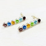 Sterling Silver Multi-Colored Heart Stone Estate Drop Earrings