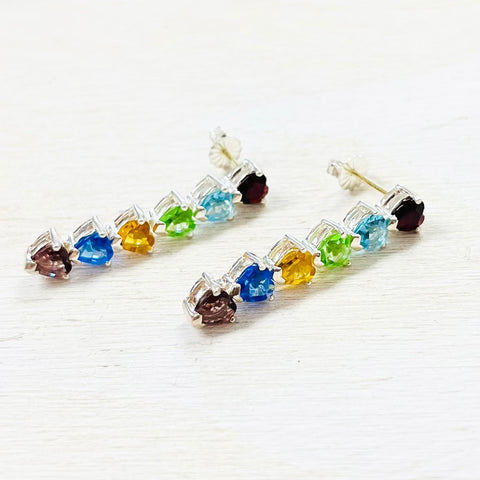 Sterling Silver Multi-Colored Heart Stone Estate Drop Earrings