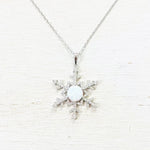 Sterling Silver CZ and Opal Snowflake Necklace