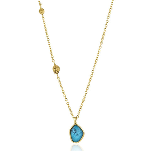 Turquoise Pendant Necklace- Gold